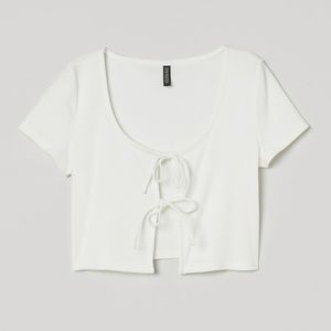 H&M White Tie Front Crop Top, Size S